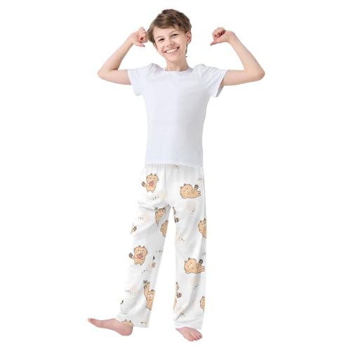 Cute Cartoon Cat Boys Pants Boys Athletic Pants Long Pant for Boywith Pockets Wide-Leg Size 6-14Y3
