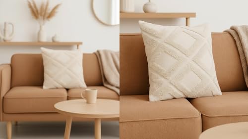 Image of Premium Cotton Cushion Cover, 20 Inch x 20 Inch, Circular Knit Neutral Textured, Square Accent, Cushion Cover Set of 3 for Living Room, Sofa (Diamond-10)