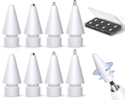 Inesore 8 Pack for Apple Pencil Tips Replacement Accessories,Compatible with Apple Pencil Pro/2nd Generation/1st Generation/USB C,iPencil Nib for iPad Pro/Air/Mini,for Drawing Writing(White Metal Nib)