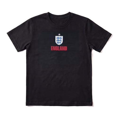 Outerstuff Mens T-Shirt England Football Fan T-Shirt Three Lions Graphic Tee Cotton Casual Football Top Black