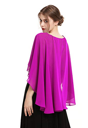 Hotshawl Capelets for women Chiffon Cape Shawls and Wraps for Evening Dress Wedding Capes Cover Up (Rose) - Thumbnail 3