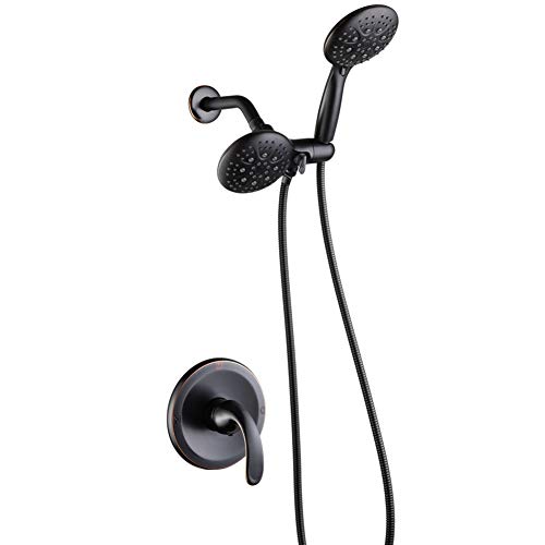 POP Dual-Function Shower Faucet Set with Valve Oil Rubbed Bronze Bathroom High Pressure 35 Setting Dual 2 in 1 Shower System with Handheld Showerhead 3-way Water Diverter Shower Trim Kit