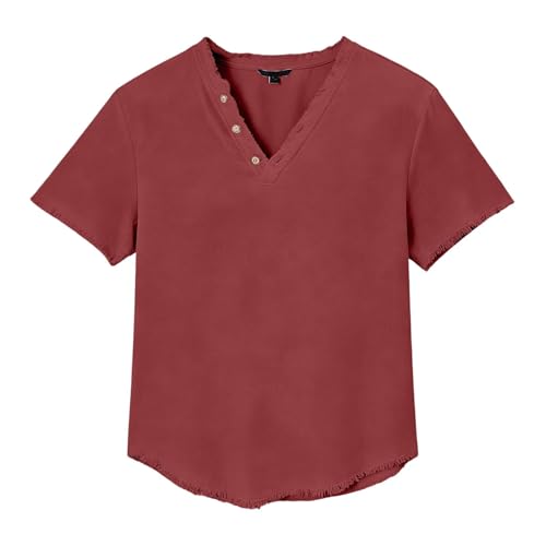 Camisa de lino para hombre con cuello en V manga corta casual