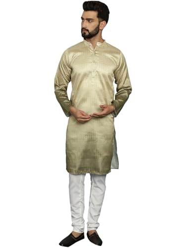Image of SOJANYA (Since 1958, Men's Jacquard Silk Multi Shade Sequinned & White Pyjama Set