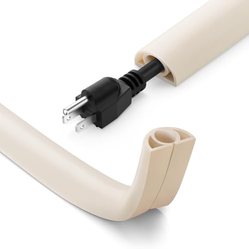 ZhiYo 5ft Cord Cover Floor for Extension Cords, Floor Cable Cover Wire Cover to Protect Cables & Prevent Tripping, PVC Cord Hider Floor Cord Protector, Internal Channel Diameter: 0.39", Beige