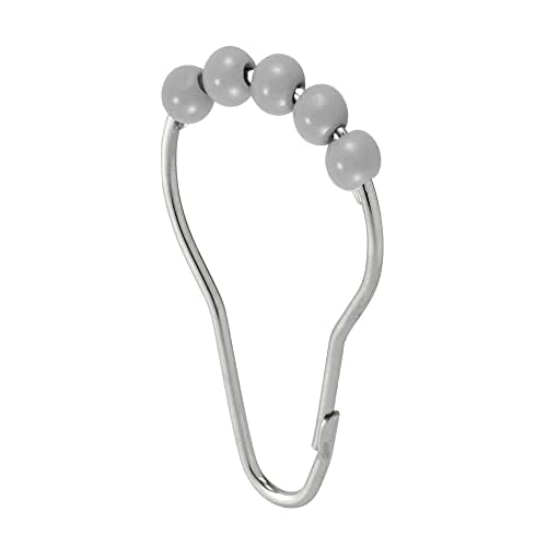 mDesign Steel Metal Easy-Glide Roller Ball Shower Curtain Rings - Bathroom Shower Curtain and Curtain Liner Rolling Ring Hooks for Shower Rod, Guest Bath and Powder Room - 12 Rings - Gray