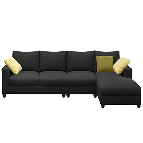 Image of Jian RHS 6 Seater L Shape Sofa Set Living Room (Black Fabric)