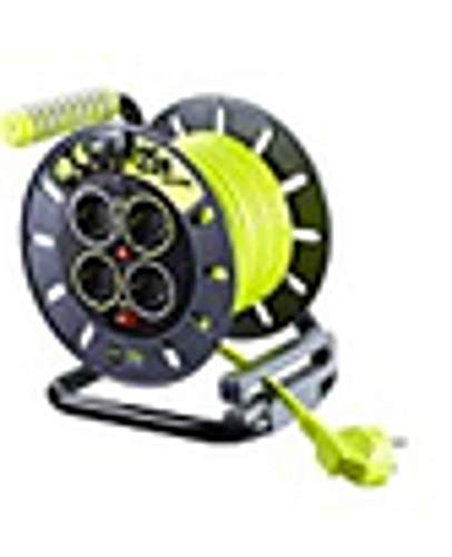 Pro-XT Kabeltrommel Verlängerungskabel mit 4 Steckdosen, Wickelkurbel, Thermoschutz und Netzschalter, 25 Meter gut sichtbares Kabel