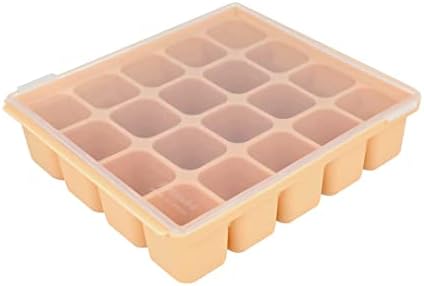 PETINUBE Silicone Freezer Tray, Baby Food Storage Cubes with Clip-On Lid, Freeze Baby Food, Soups, Purees, Ice, Easy and Safe Design, Made in Korea (20cubes 0.8oz, Sand Beige)
