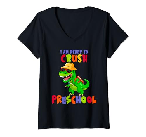 Femme Dinosaure « I Am Ready To Crush » pour la rentrée scolaire T-Shirt avec Col en V