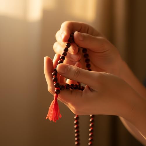 Image of ZAICUS Lal Chandan Mala 108+1 Beads for Meditation Prayers & Healing | Red Sandalwood Rosary for Jaap Pooja Japamala Spiritual Mala for Men & Women | 7-8MM Beads