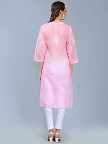 Image of Seva Chikan Hand Embroidered Lucknowi Chikankari Cotton Kurta Kurti for Women SCL4302