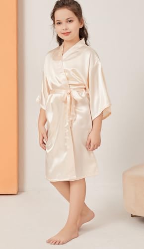 QXQTER Girls Silky Satin Robe Kids Kimono Robes for Wedding Bridal Birthday Spa Party Gifts Getting Ready Bathrobe4