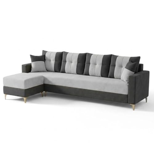 Image of Cavishq 5 Seater L Shape Sofa Set with Movable Ottoman | Flexible Layout | Luxury Velvet Suede Fabric | Modern Living Room Sofa | Dark Grey-Light Grey