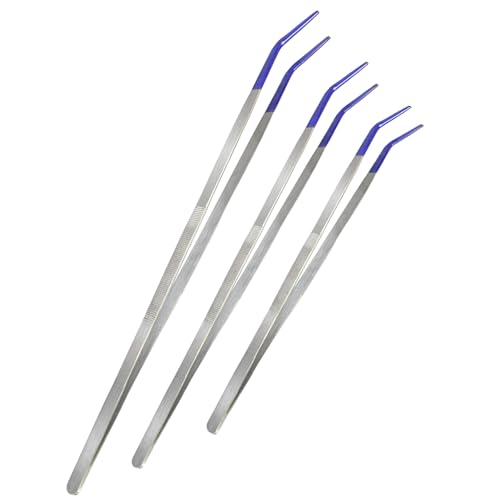 3 PCS Steam Tweezers Blue PVC Coated Soft Rubber Curved Tips For Lab Industrial Jewelry Craft Tool Coin Stamp Tweezers PVC Tips Securely Holding To Scratching Marring Damaging Delicate Surface DS-2576