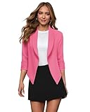 Hybrid & Company Lightweight Open Front Cardigan Classic Ruched Sleeve Work Office Blazer Suit Jackets JK1133 NEON Pink Large