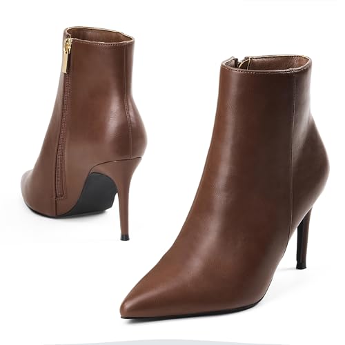 Elisabet Tang stylish fall winter heeled ankle boots for women 3.14 inch - Cute closed toe pointy stiletto booties for work party travel3