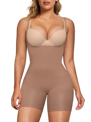 SHAPERX Women's Tummy Control Shapewear Bodysuit Seamless Body Shaper Mid Thigh Shaping Shorts