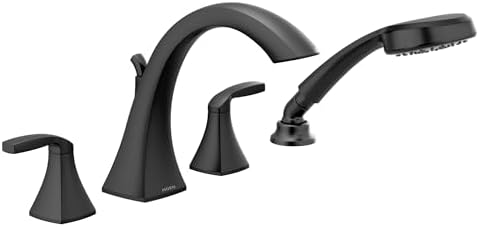 Moen Voss Matte Black Two-Handle Deck Mount Roman Tub Faucet Trim Kit with Handshower, Valve Required, T694BL image 4
