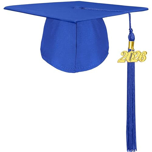 Grad HAGO Unisex Adult Graduation Cap with 2026 and 2025 Tassel Year Charm for High School & Bachelor Master Royal Blue