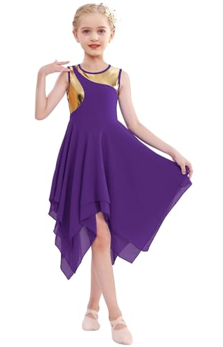 Praise Dance Tunic Dresses for Girls Gold Metallic Irregular Flowy Skirt Liturgical Worship Lyrical Dance Costume2