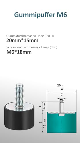 KooingTech Schwingungsdämpfer, Gummipuffer M6, Gummi Vibrations Isolation Gummidämpfer für Auto Boot Spulen Schwarz, VD20*15 M6*18 (4)