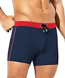 Arjen Kroos Mens Swim Trunks Quick Dry Swim Briefs Color Block Swimwear Bathing Suit with Drawstring, Navy, Small