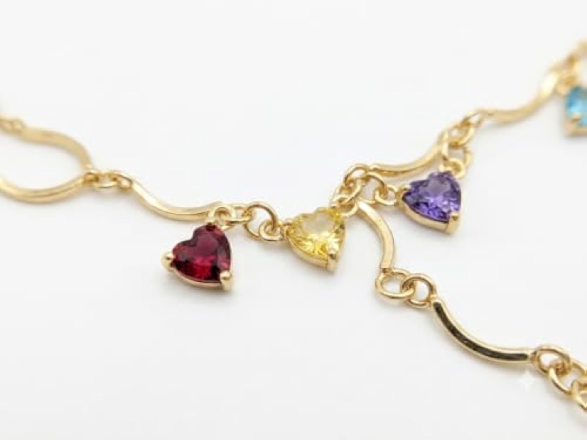 Gold-Tone Hand Chain Bracelet Ring with Heart Charms