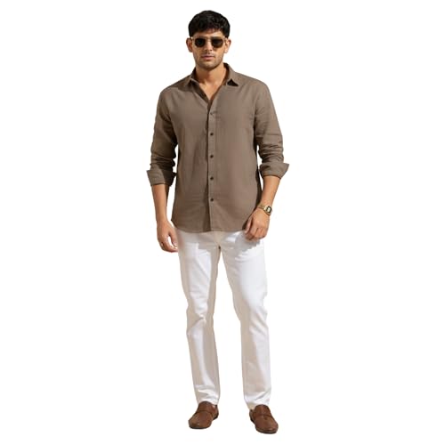 Image of Men's Linen Cotton Casual Shirt | Regular Fit Plain Shirt for Men | Long Sleeve Shirt for Casual & Formal Wear