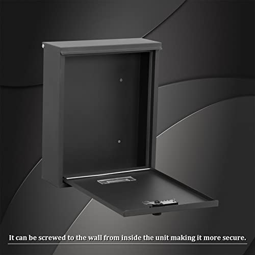 Dalmbox Locking Mailbox Wall Mount, Wall Mounted Mailbox With Combination Lock, Large Drop Box With Galvanized Steel Cover, Rust-Proof Metal Post Box, Black, 10.2” X 3.7” X 12.6” #TOP3