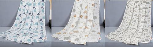 Trance Home Linen Super Ultra Soft 100% Cotton Malmal Baby Swaddle Light Soft fabirc Baby Wrap for New Born Babies Essential | New Born Receiving Blankets Swaddles (100x100 Cm, Baby Pug Set 3)