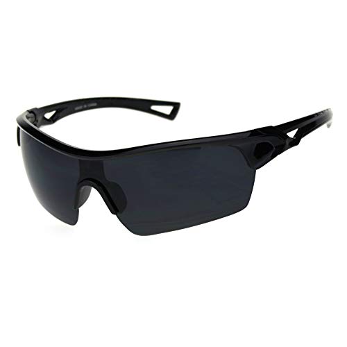 All Black Mens Sport Half Rim Plastic Sunglasses