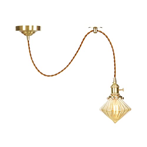 Lampes suspendues avec interrupteur réglable lustre en verre ambré 3 lumières