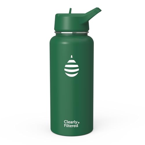 Clearly Filtered Water Bottle | Removes 220+ Contaminants, Double-Wall Insulated Stainless Steel, BPA/BPS Free, Phthalate Free, Filters Flouride Lead Chlorine (32oz, Evergreen)
