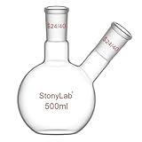 stonylab Flat Bottom Flask FBF, Heavy Wall 2-Neck Lab Flask Borosilicate Glass Flat Bottom Boiling Flask with...