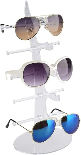 Acrylic Eyeglasses Stand, 5 Pairs Glasses Holder Display Stand, Glasses Organizer Shelf Tool, Sunglasses Rack Holder, 5 Layers Glasses Display Stand for Home or Shop Display (White)