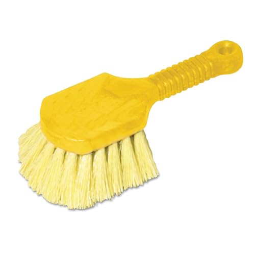 Rubbermaid Commercial Products Short Plastic Handle Utility Brush, Synthetic Fill, Yellow, for Bathroom/Shower/Floor Tile/Decks/Car Tires/Outdoor Use, Pack of 6