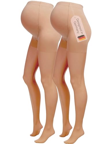 Herzmutter Collants grossesse femme Voile 20DEN - Collant de maternité transparents et mats - Beige, Noir - Lot de 2-1220 (M-L, Beige-Foncé, 2x)