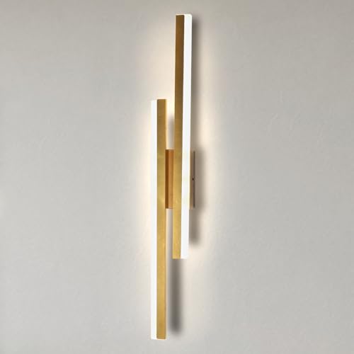 WOTTES 65CM LED Luz pared interior 4500K cálida Lámpara metal moderna negra para dormitorio Sala de estar Escalera Pasillo (Dorado)