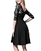 Women’s Vintage Floral Lace Cocktail Party Knee Length Dress with 3/4 Sleeves Black