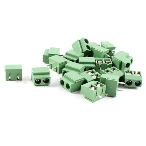 TA-VIGOR 20 Pcs 2 Pole Screw Terminal Block 5mm Pitch PCB Mount Connector, PCB Terminal Blocks 8A 250V for Wiring, Green