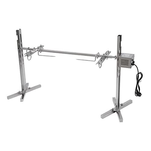 Pincho para barbacoa, motor de acero inoxidable de 220 V y 25 W, 2 tenedores para barbacoa de acero inoxidable, peso de equilibrio y soporte para motor, pincho giratorio para asador, pincho giratorio