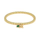 Turandoss Pulseras de piedra natal con inicial para mujeres y niñas, pulsera de cuentas chapadas en oro de 14 quilates, regalo de Navidad y cumpleaños para mujeres, niñas, novia, mamá, joyería de