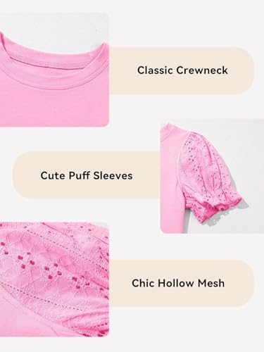 Image of DOKOTOO KIDS Girls Summer Shirts Cute Hollow Out Puff Short Sleeve Tops Casual Crewneck Tee Blouse 6-15 Years