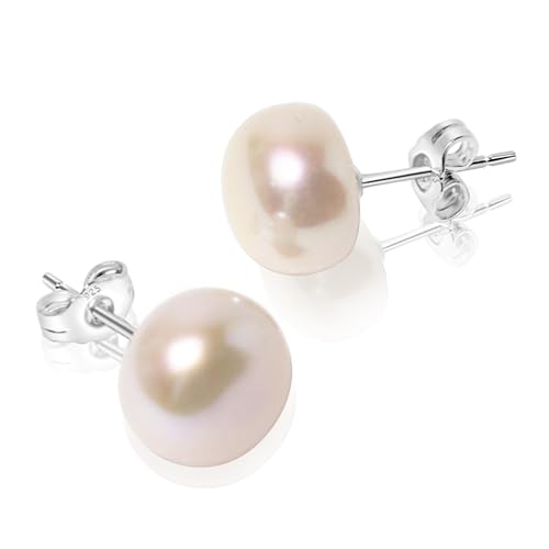 Stunning 10-11mm Grade AAA+ Genuine Freshwater Cultured Pearl Stud Earrings in 925 Sterling Silver – Cream White, Pink, Lavender, and Peacock Black2