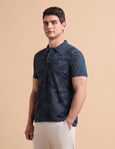 Image of U.S. POLO ASSN. Denim Co. Men's Tropical Printed Pure Cotton Polo Shirt