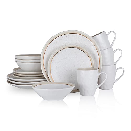 Stone Lain Clara 16-Piece Dinnerware Set Porcelain, White #TOP13
