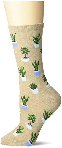 Hot Sox Women s Conversation Starter Novelty Casual Crew Socks, Potted Succulents (Hemp Heather), Shoe Size: 4-10