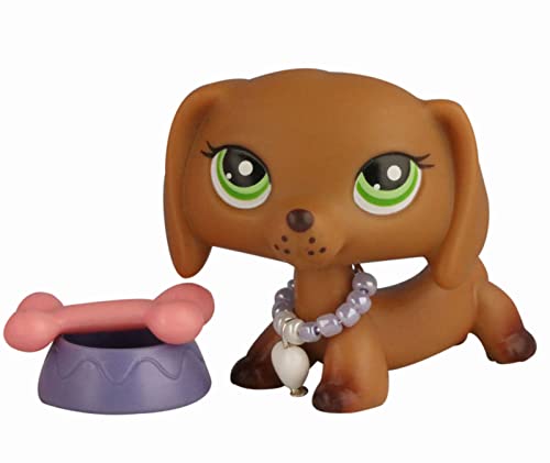 Junior Pet Shop lps Dachshund 307, lps Brown Dachshund with Green Eyes with lps Accessories Necklace Laptop Drink Kids Gift
