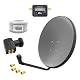 60 cm HD Sat Anlage Quad LNB + 15 m Koaxialkabel 135 dB + Satfinder + 4 F-Stecker Digital 4 Teilnehmer Antenne Grau UHD 4K